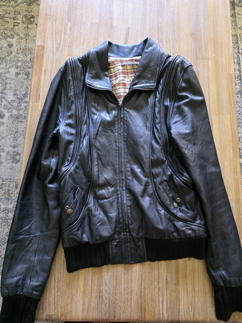 Black 100% Leather Bomber Jacket Mike&Chis